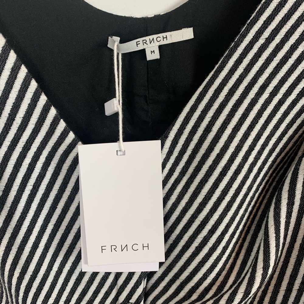 NWT FRNCH Striped Metallic Button Up V Neck Dress - Picture 3 of 5